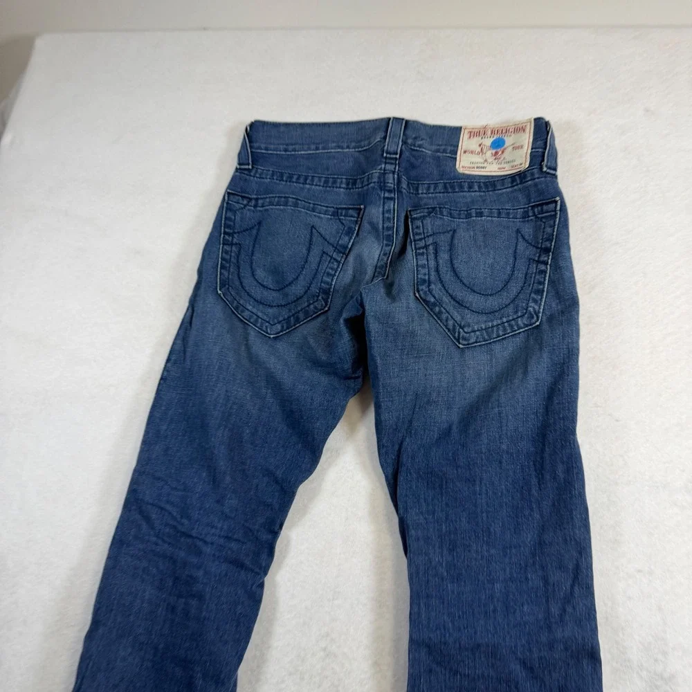 True Religion Bobby Mens Blue Straight Leg Distressed Denim Jeans Size 29